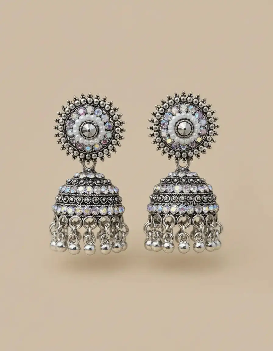 oxidized silver-toned jhumka earrings