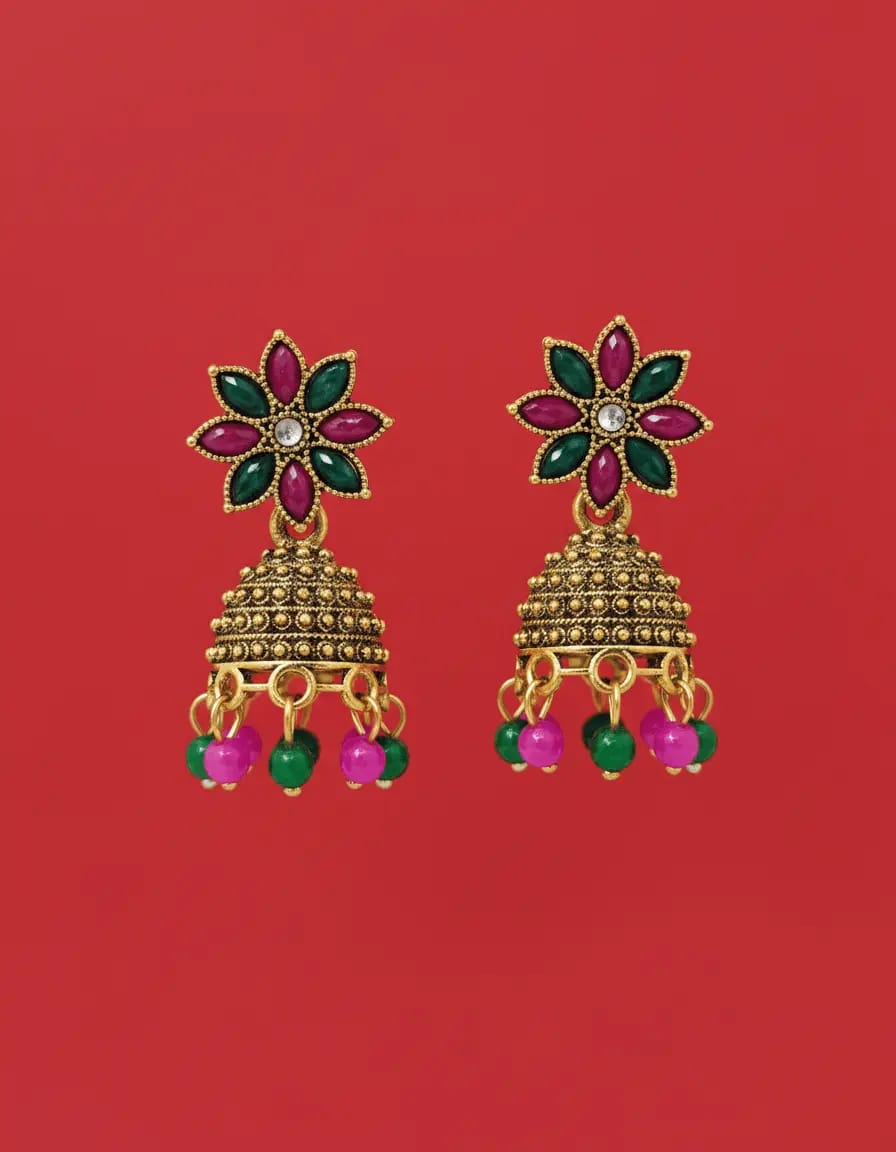 Oxidised Floral Jhumka Earrings