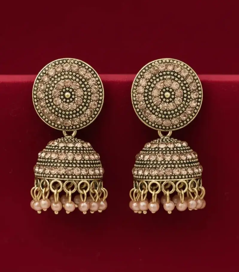 Stone-Studded Antique-Finish Jhumka