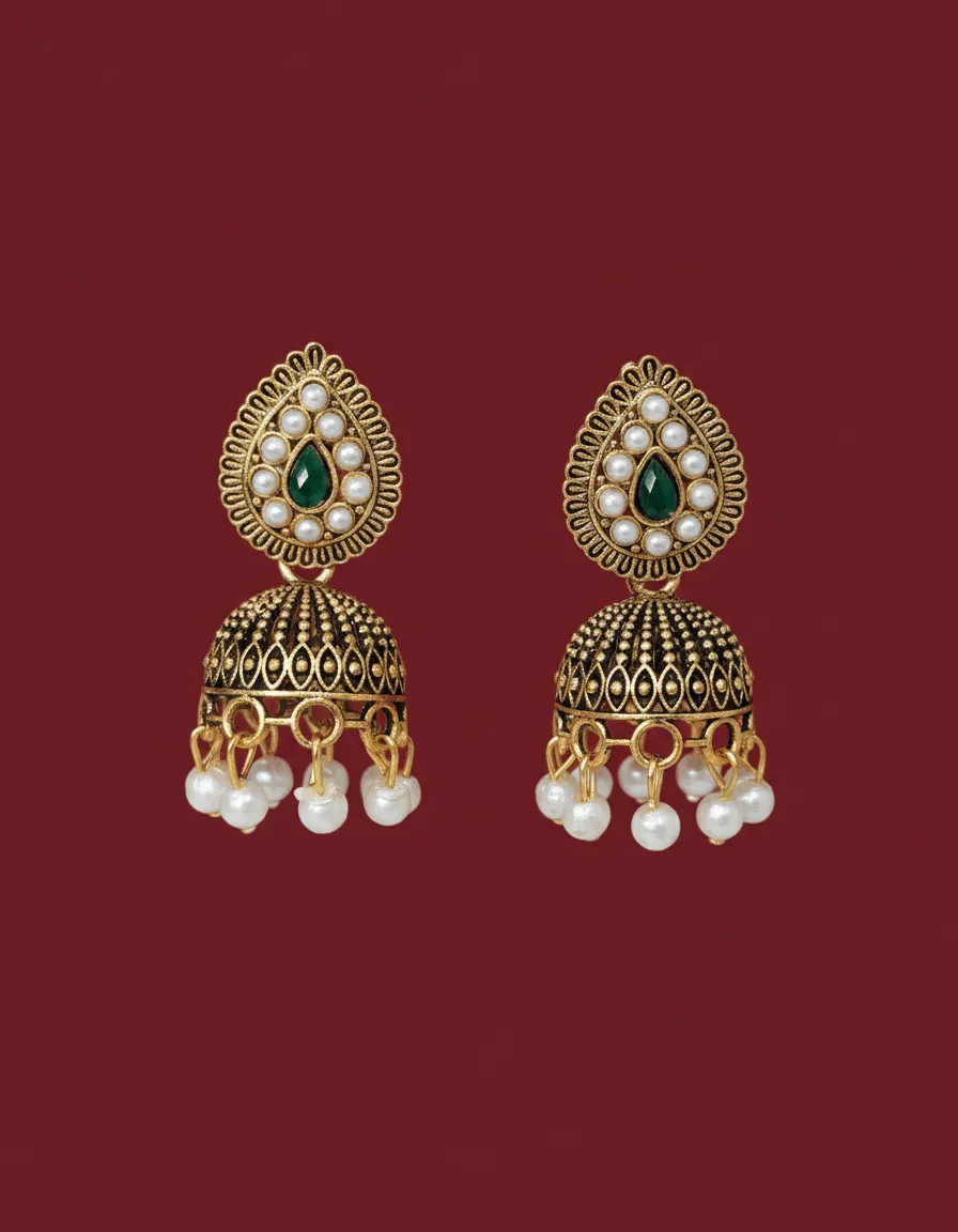 Antique Gold Finish Jhumka Earrings